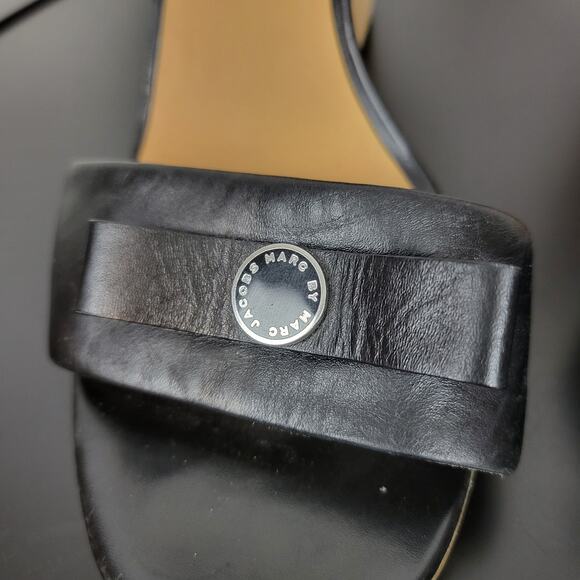 Marc by Marc Jacobs Logo Disc Womens Sandals Size 9 Black Cork Leather Wedge - Picture 9 of 16